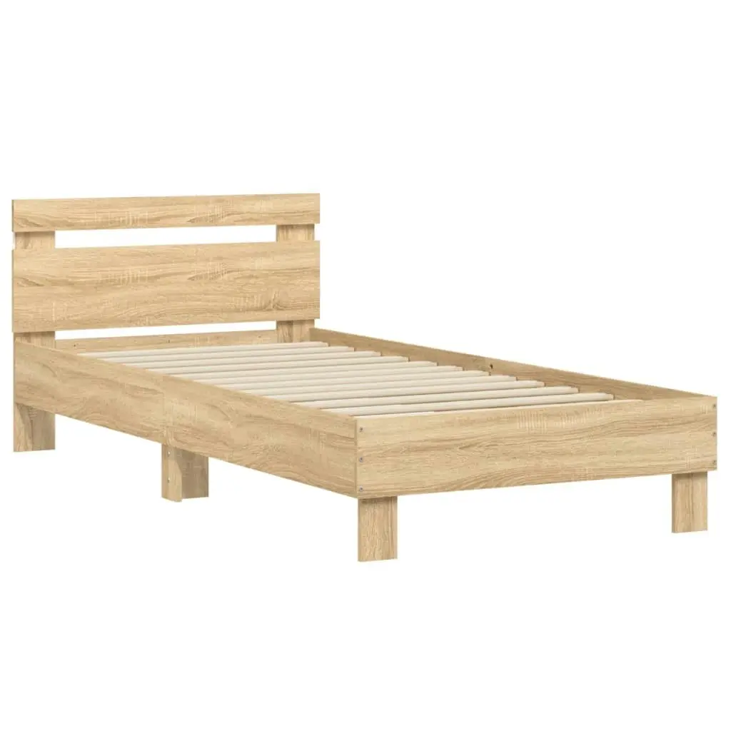 Bed Frame with Headboard and LED Lights Sonoma Oak 90x190 cm 838745