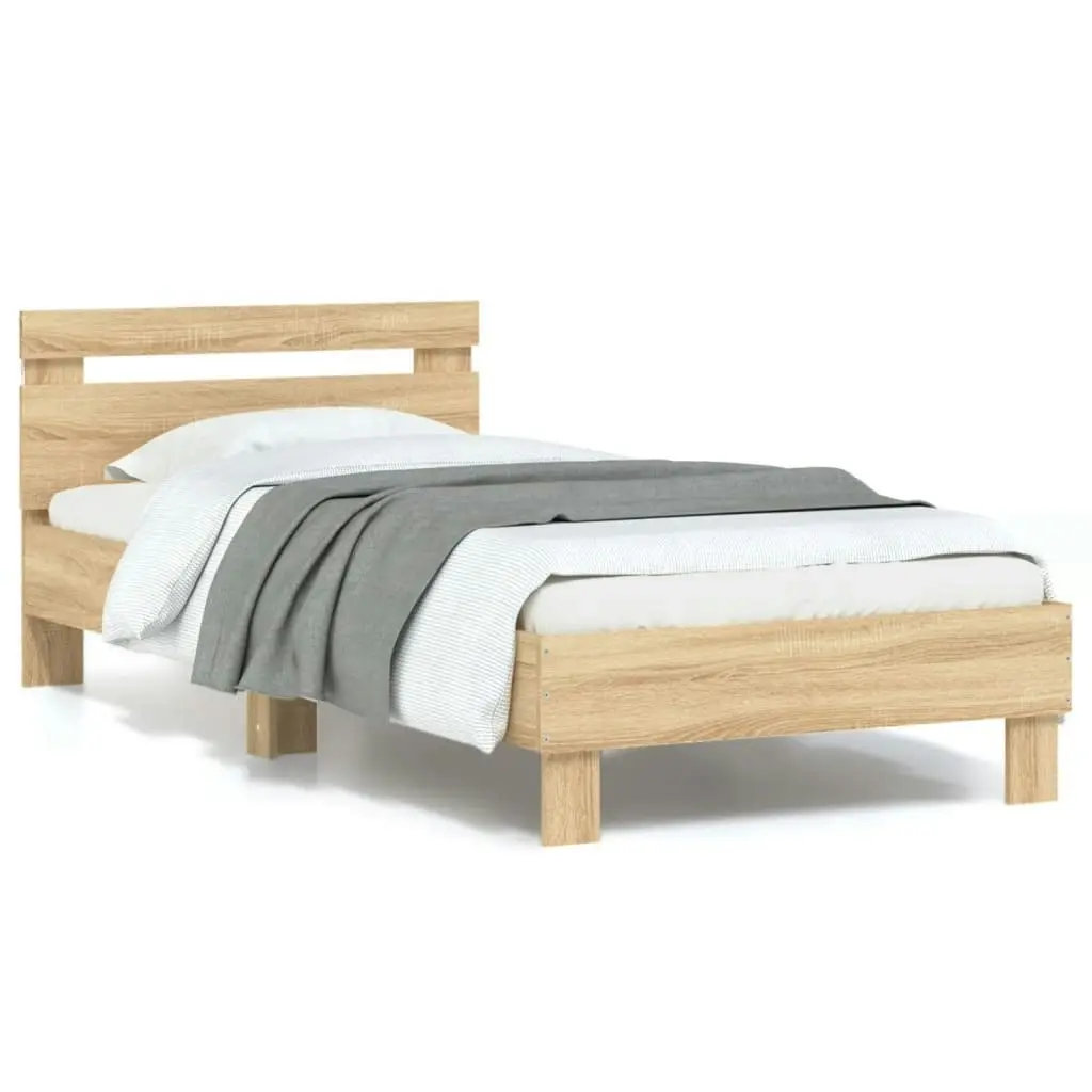 Bed Frame with Headboard and LED Lights Sonoma Oak 90x190 cm 838745