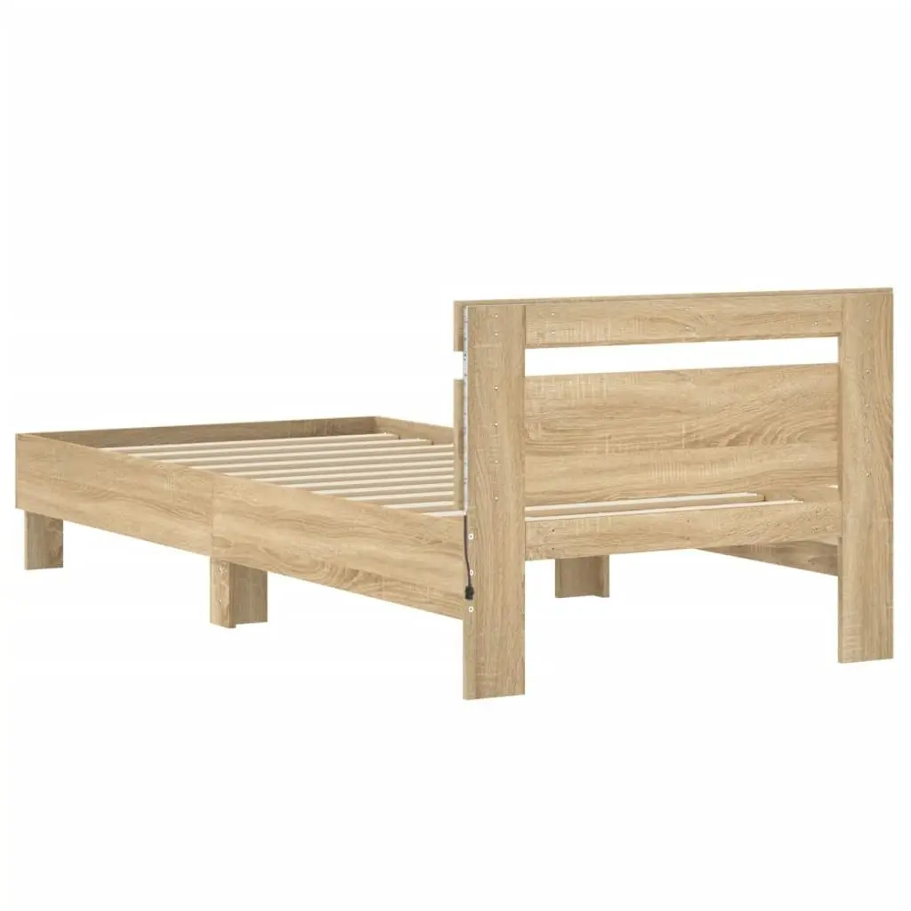 Bed Frame with Headboard and LED Lights Sonoma Oak 90x190 cm 838745