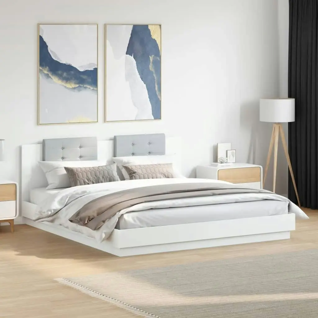 Bed Frame with Headboard and LED Lights White 183x203 cm King Size 3209989