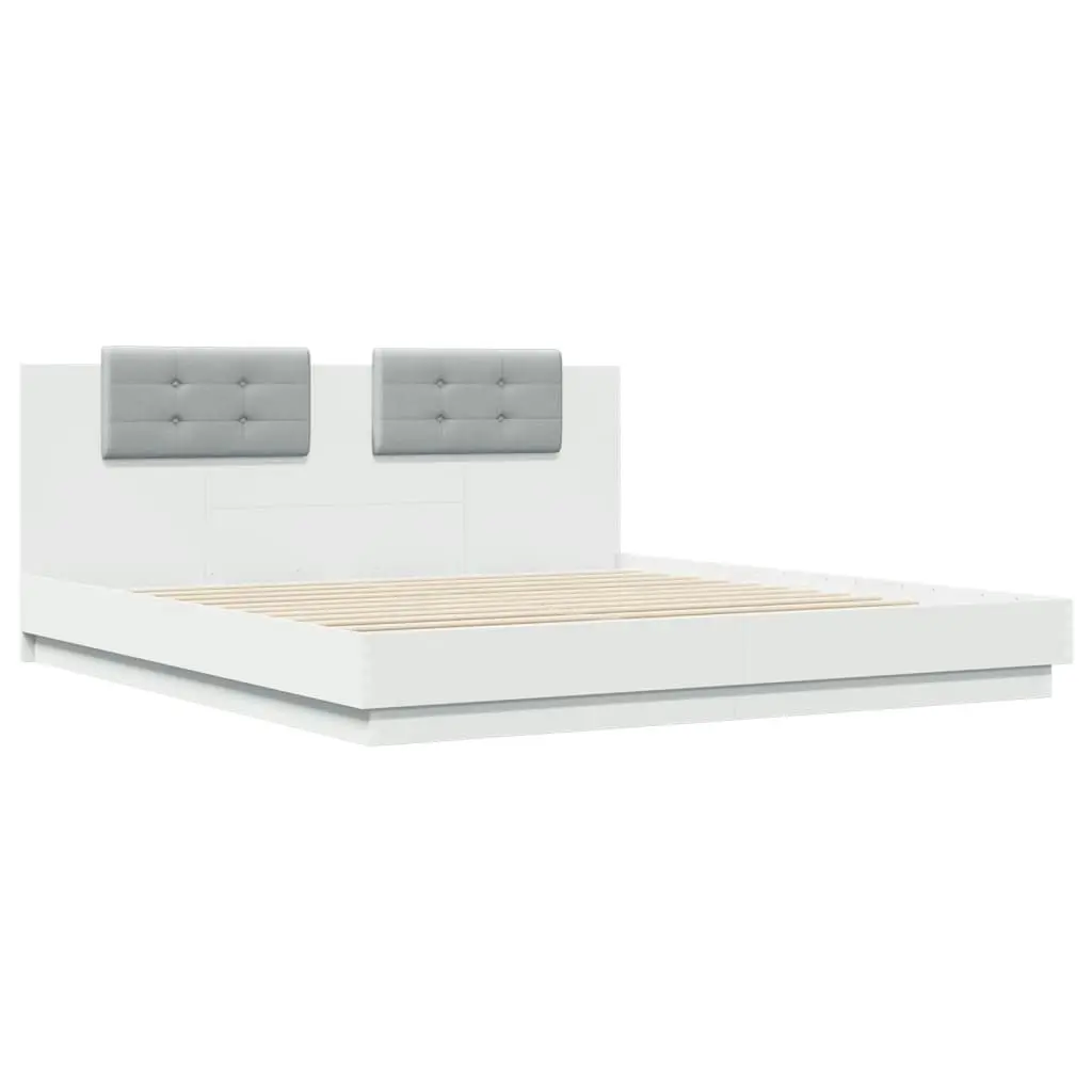 Bed Frame with Headboard and LED Lights White 183x203 cm King Size 3209989