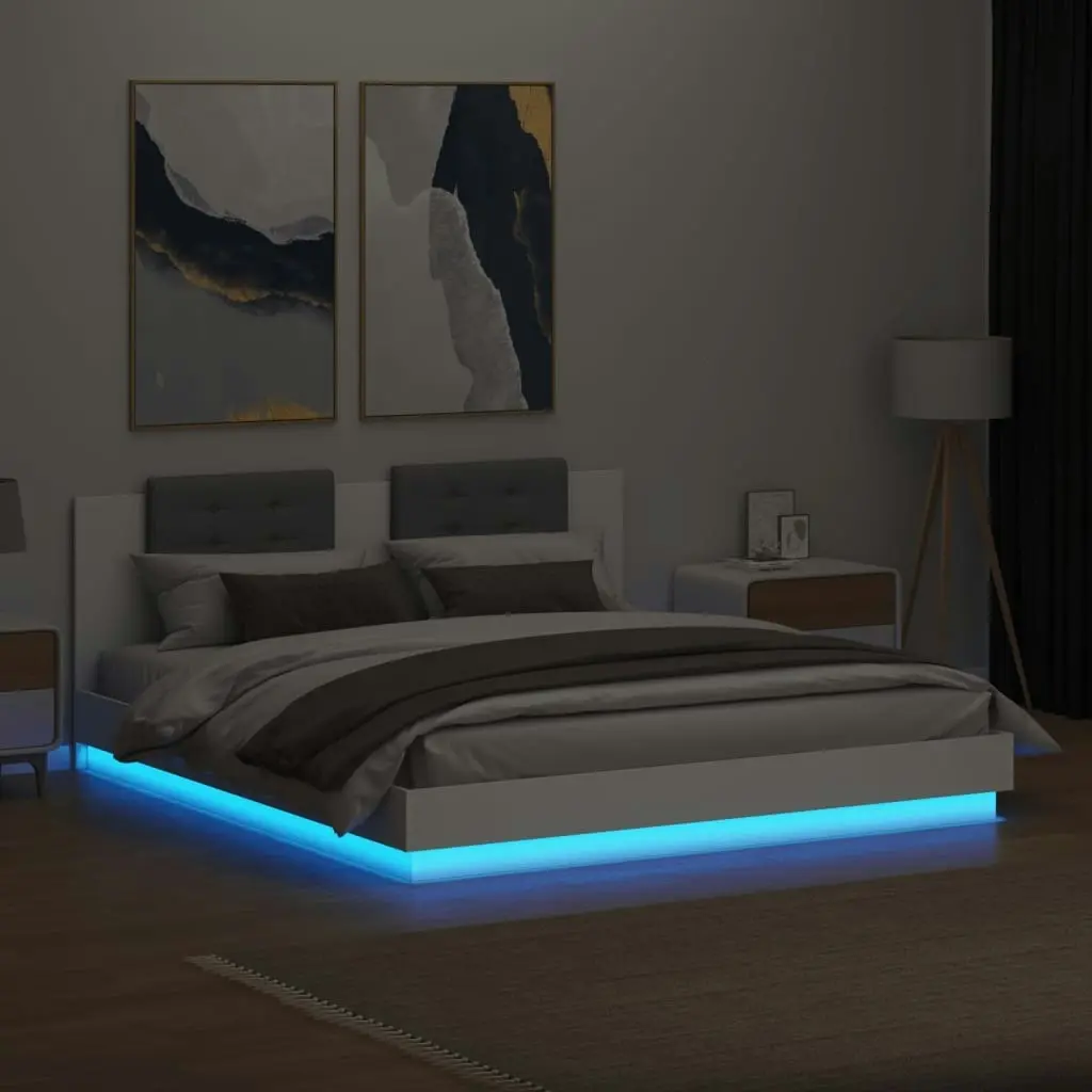 Bed Frame with Headboard and LED Lights White 183x203 cm King Size 3209989