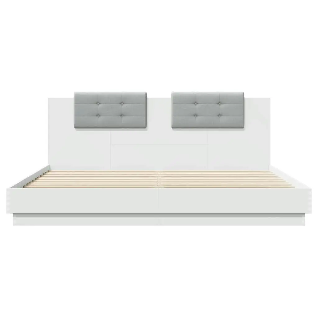 Bed Frame with Headboard and LED Lights White 183x203 cm King Size 3209989