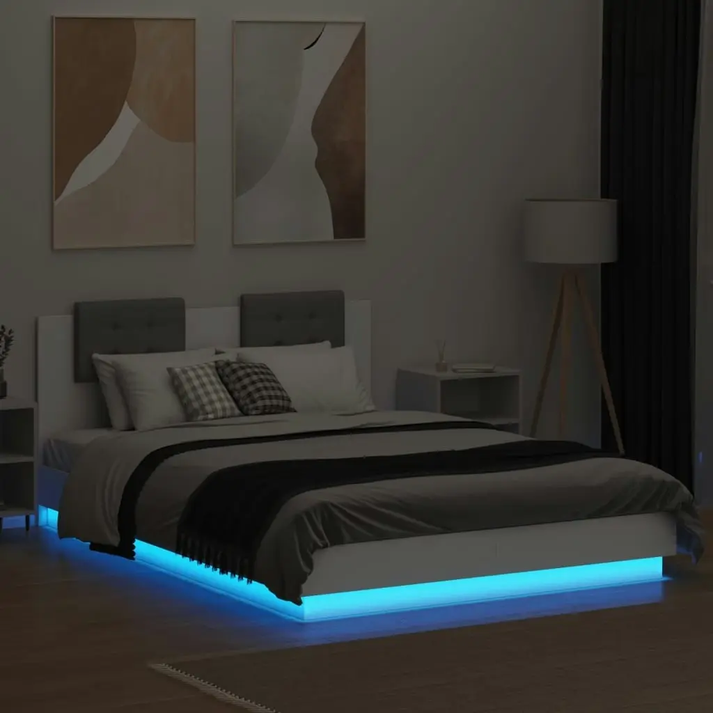 Bed Frame with Headboard and LED Lights White 150x200 cm 3210003