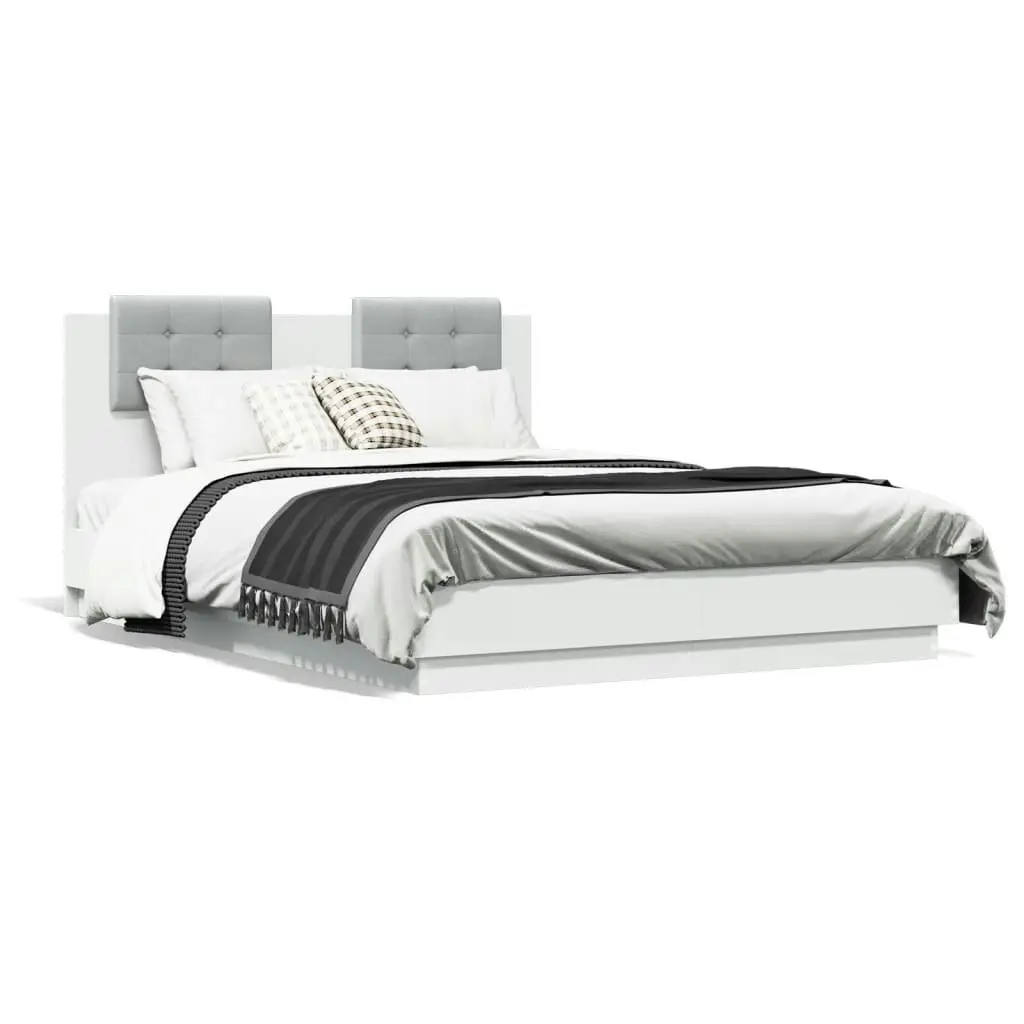 Bed Frame with Headboard and LED Lights White 135x190 cm 3210045