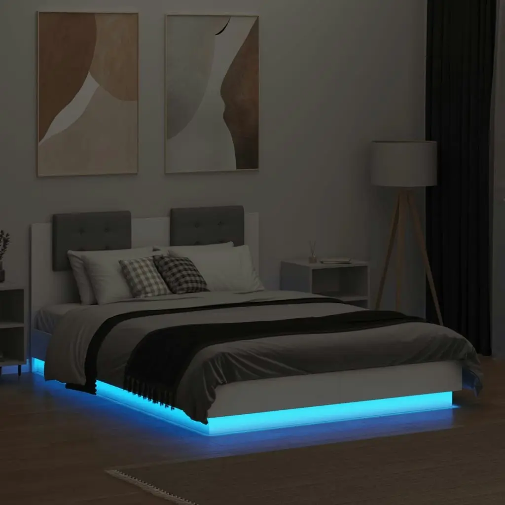 Bed Frame with Headboard and LED Lights White 135x190 cm 3210045