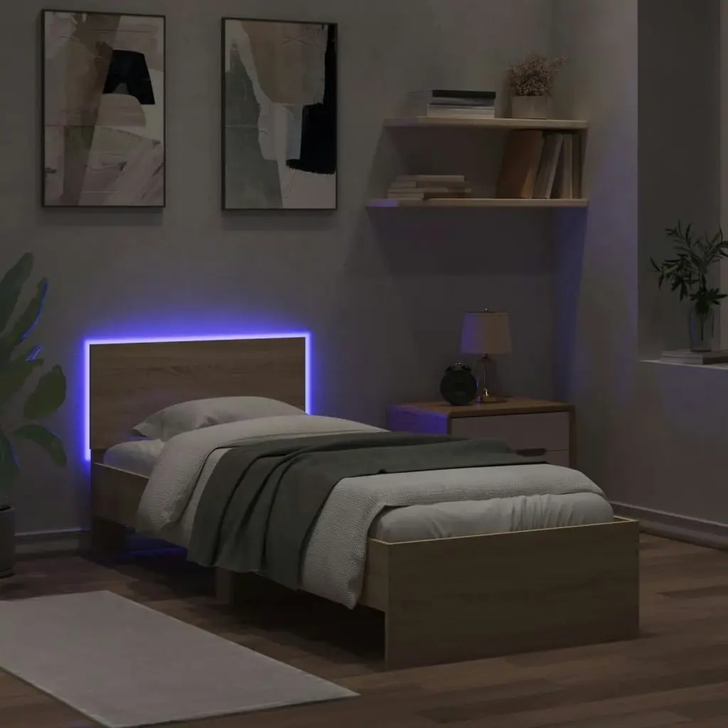 Bed Frame without Mattress with LED Lights Sonoma Oak 90x190 cm 838836