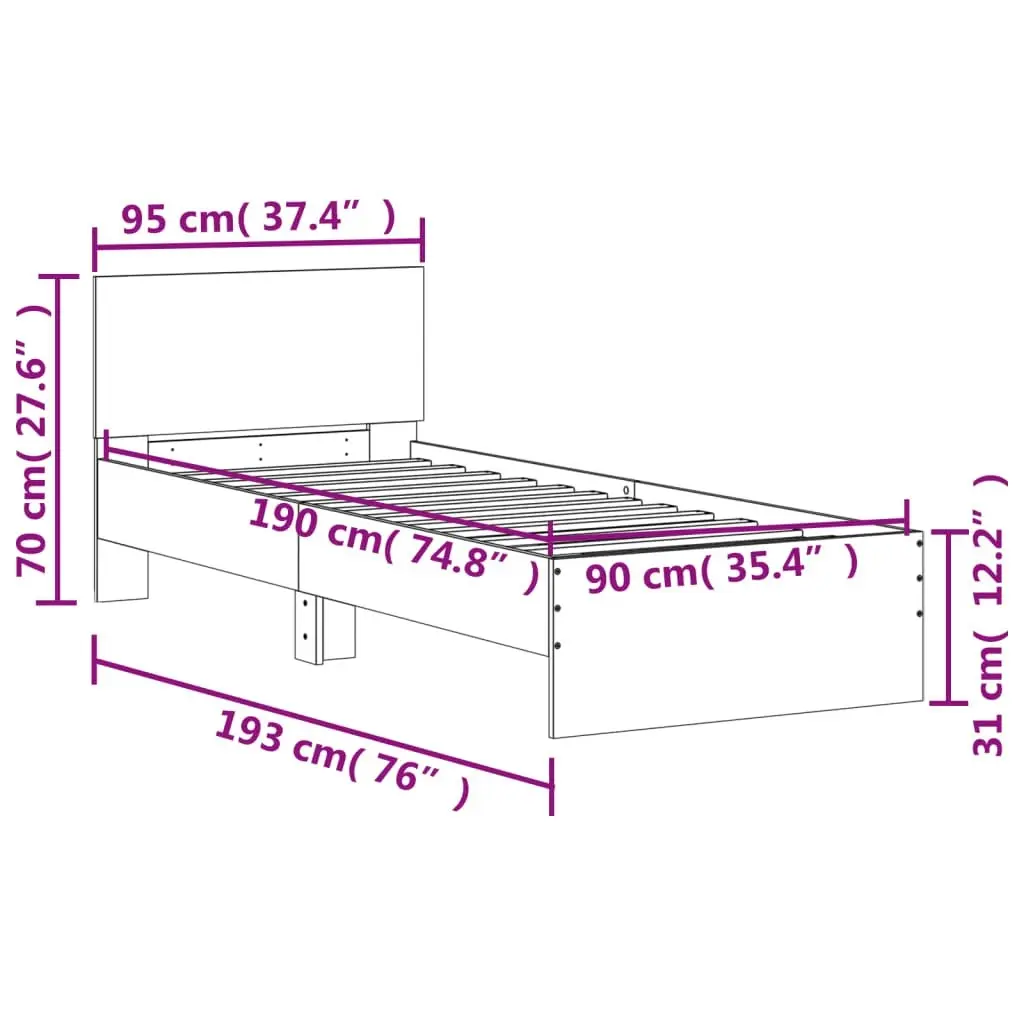 Bed Frame without Mattress with LED Lights Sonoma Oak 90x190 cm 838836