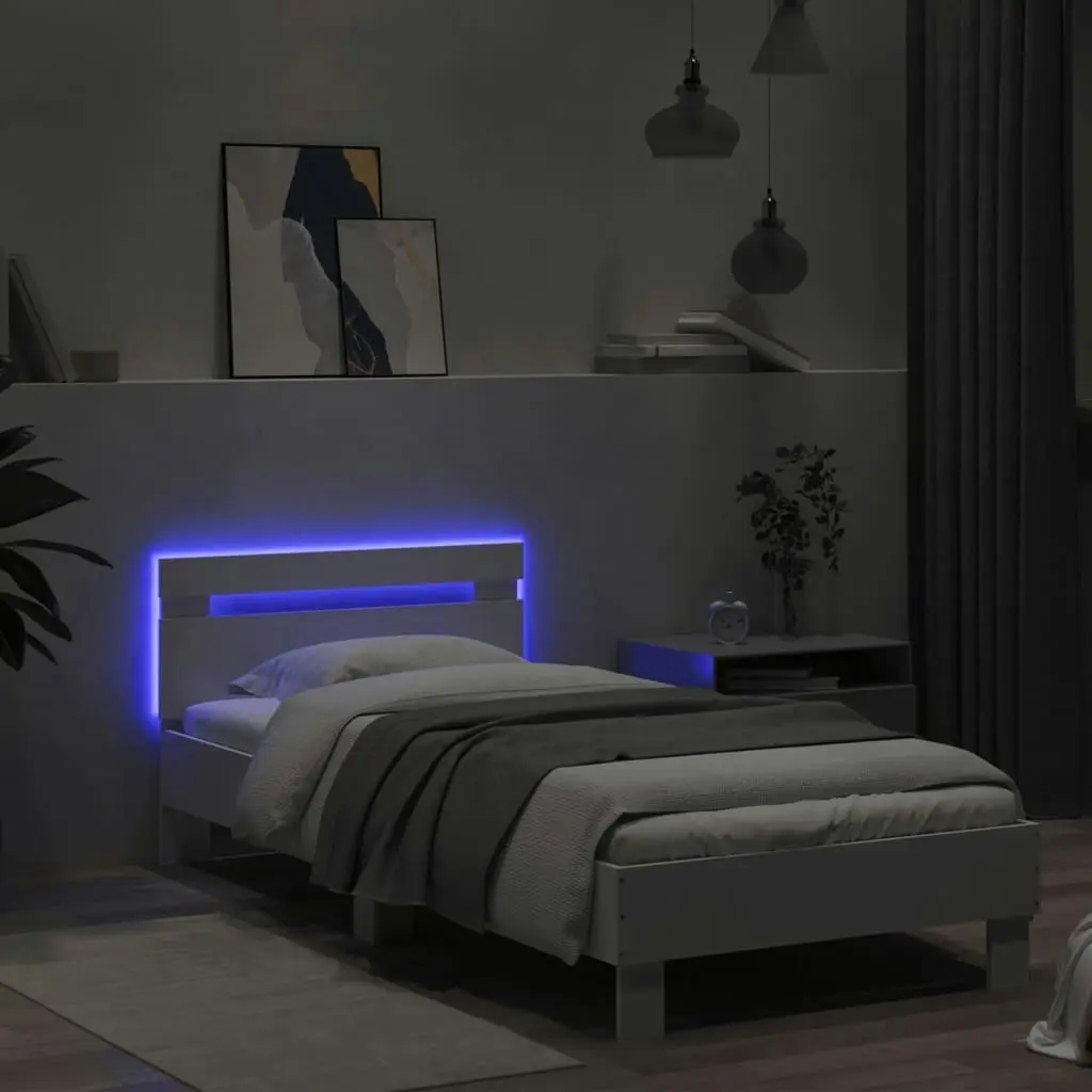 Bed Frame with Headboard and LED Lights White 90x190 cm 838743