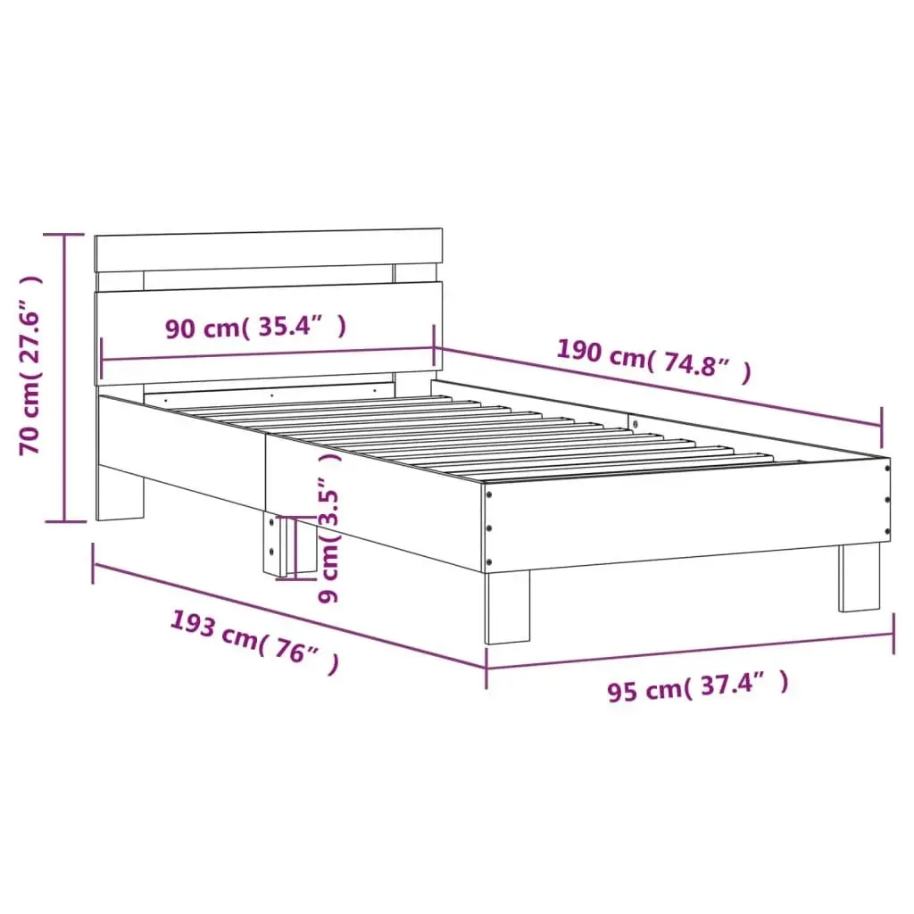 Bed Frame with Headboard and LED Lights White 90x190 cm 838743