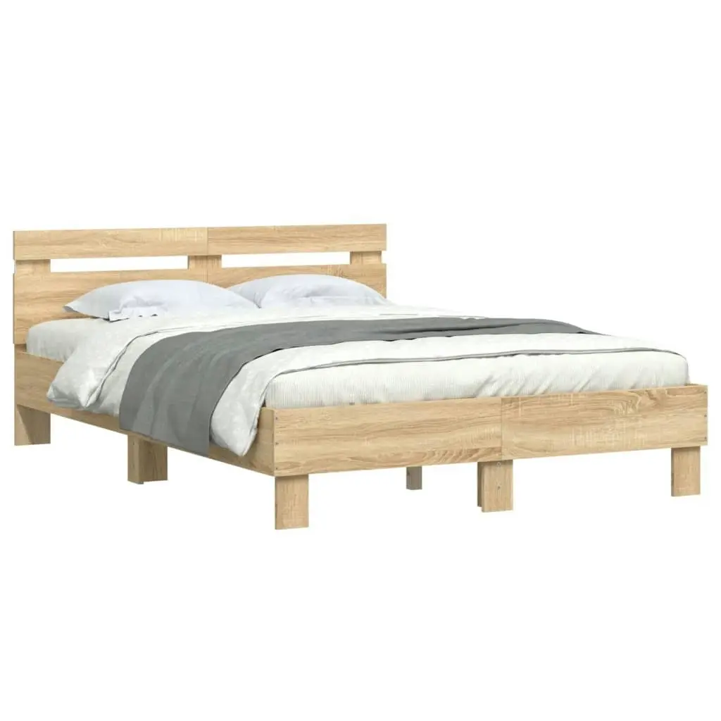 Bed Frame with Headboard and LED Sonoma Oak 135x190 cm 3207569