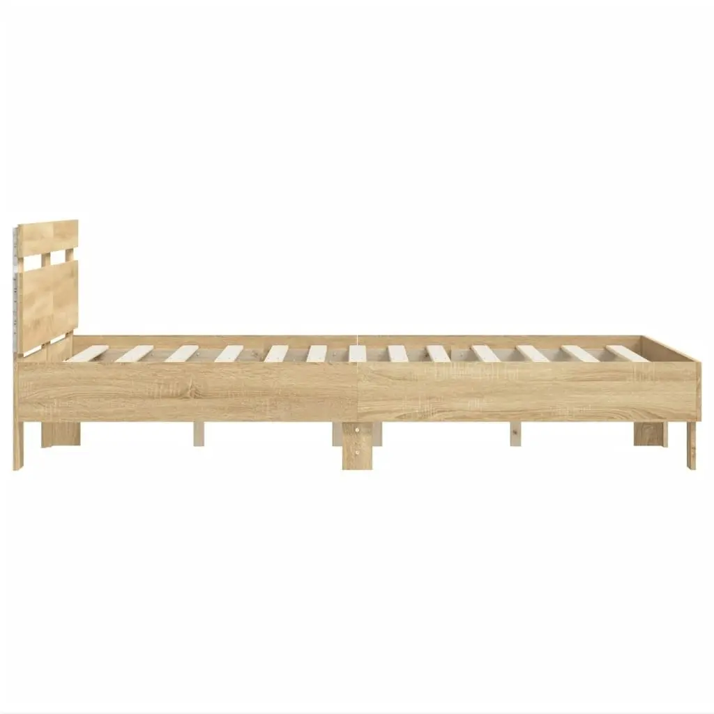 Bed Frame with Headboard and LED Sonoma Oak 135x190 cm 3207569