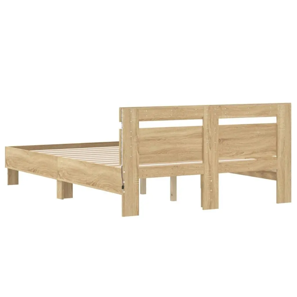 Bed Frame with Headboard and LED Sonoma Oak 135x190 cm 3207569