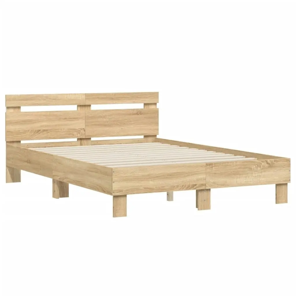 Bed Frame with Headboard and LED Sonoma Oak 135x190 cm 3207569