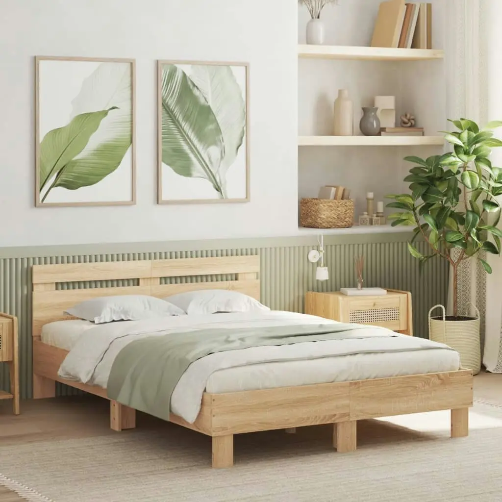 Bed Frame with Headboard and LED Sonoma Oak 135x190 cm 3207569