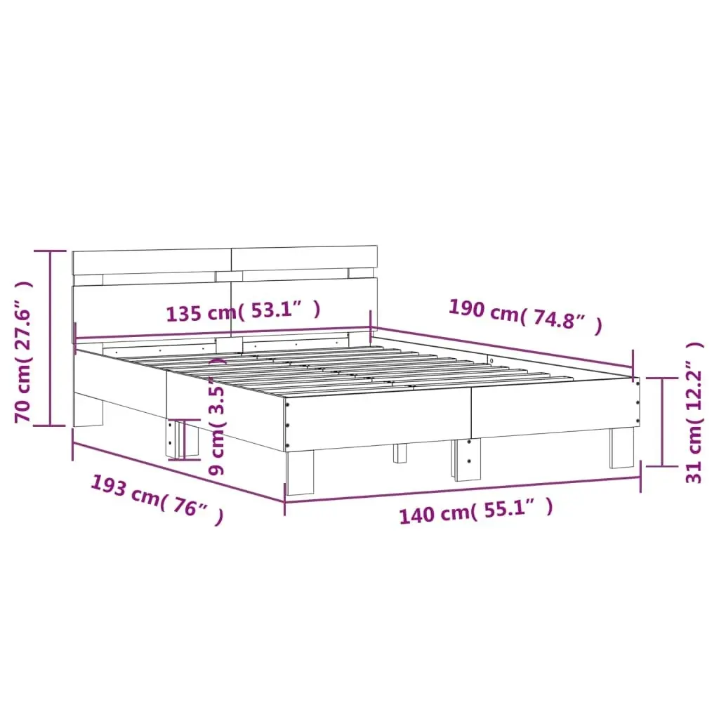 Bed Frame with Headboard and LED Sonoma Oak 135x190 cm 3207569