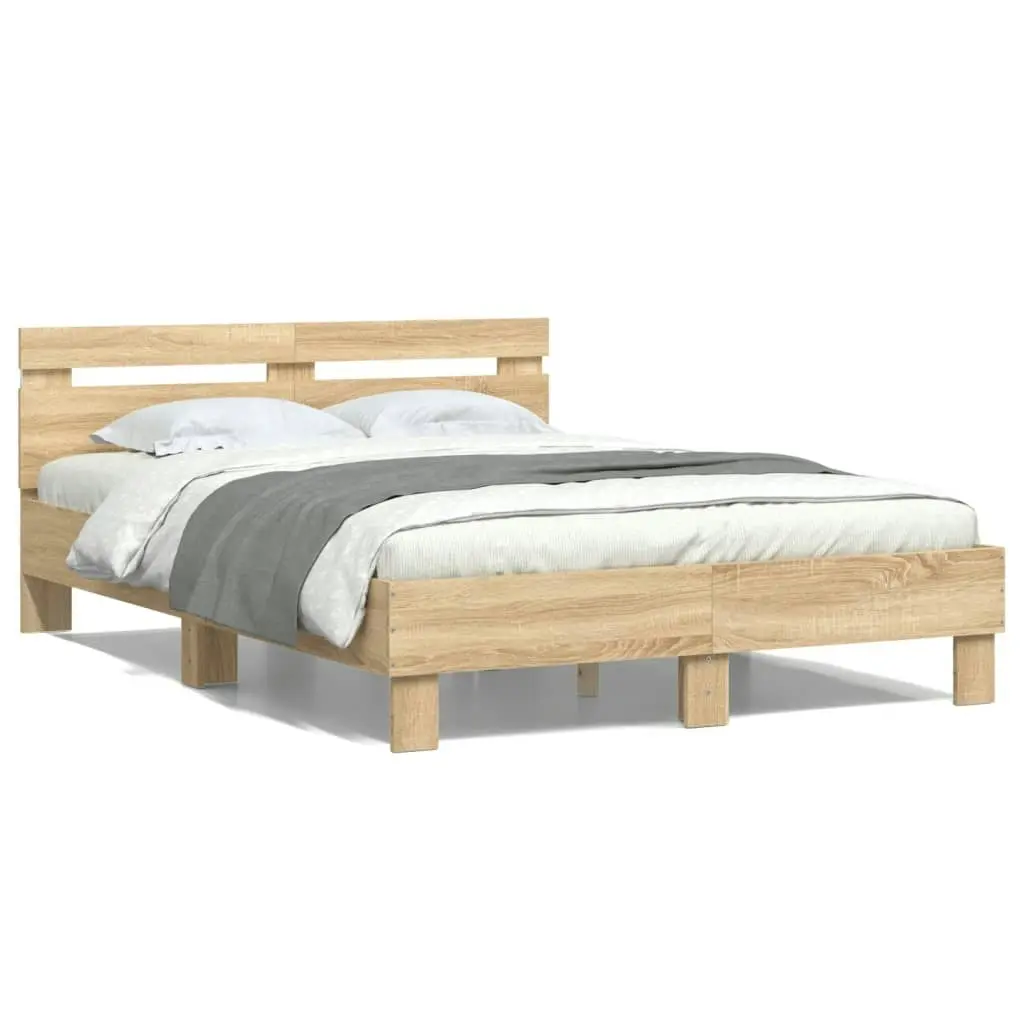 Bed Frame with Headboard and LED Sonoma Oak 135x190 cm 3207569