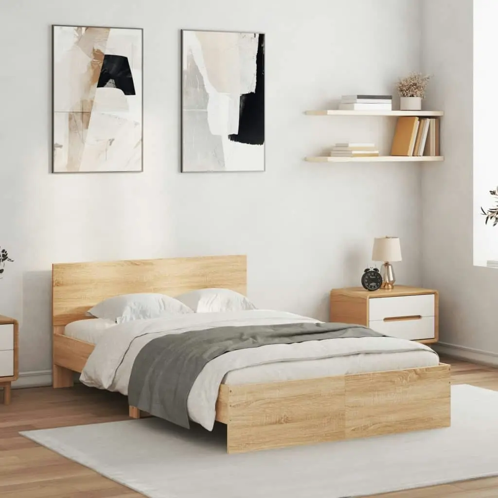 Bed Frame with Headboard and LED Sonoma Oak 135x190 cm 3207632