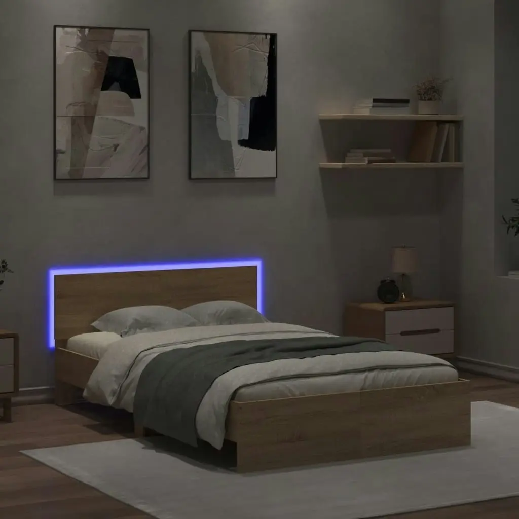 Bed Frame with Headboard and LED Sonoma Oak 135x190 cm 3207632