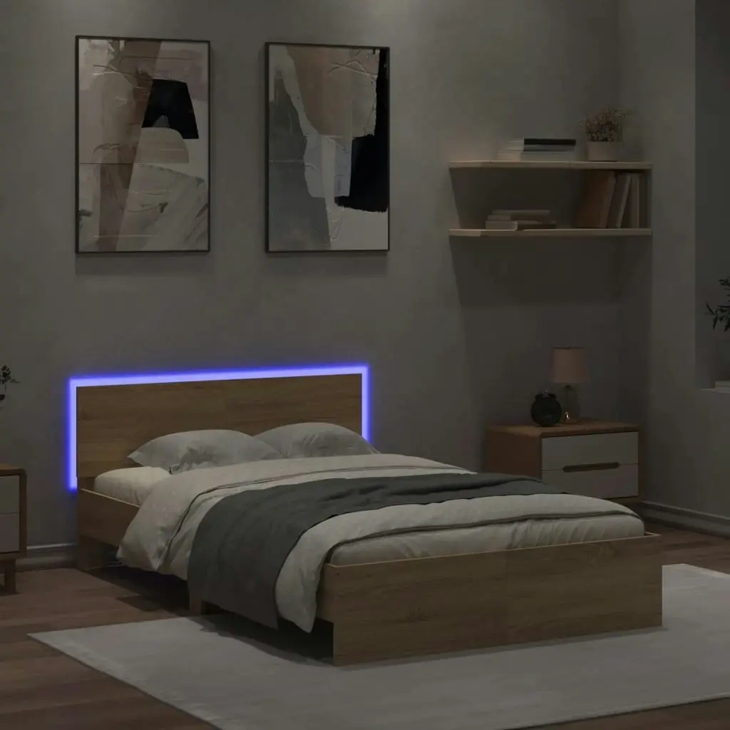 Bed Frame with LED without Mattress Sonoma Oak 135x190 cm 3207632