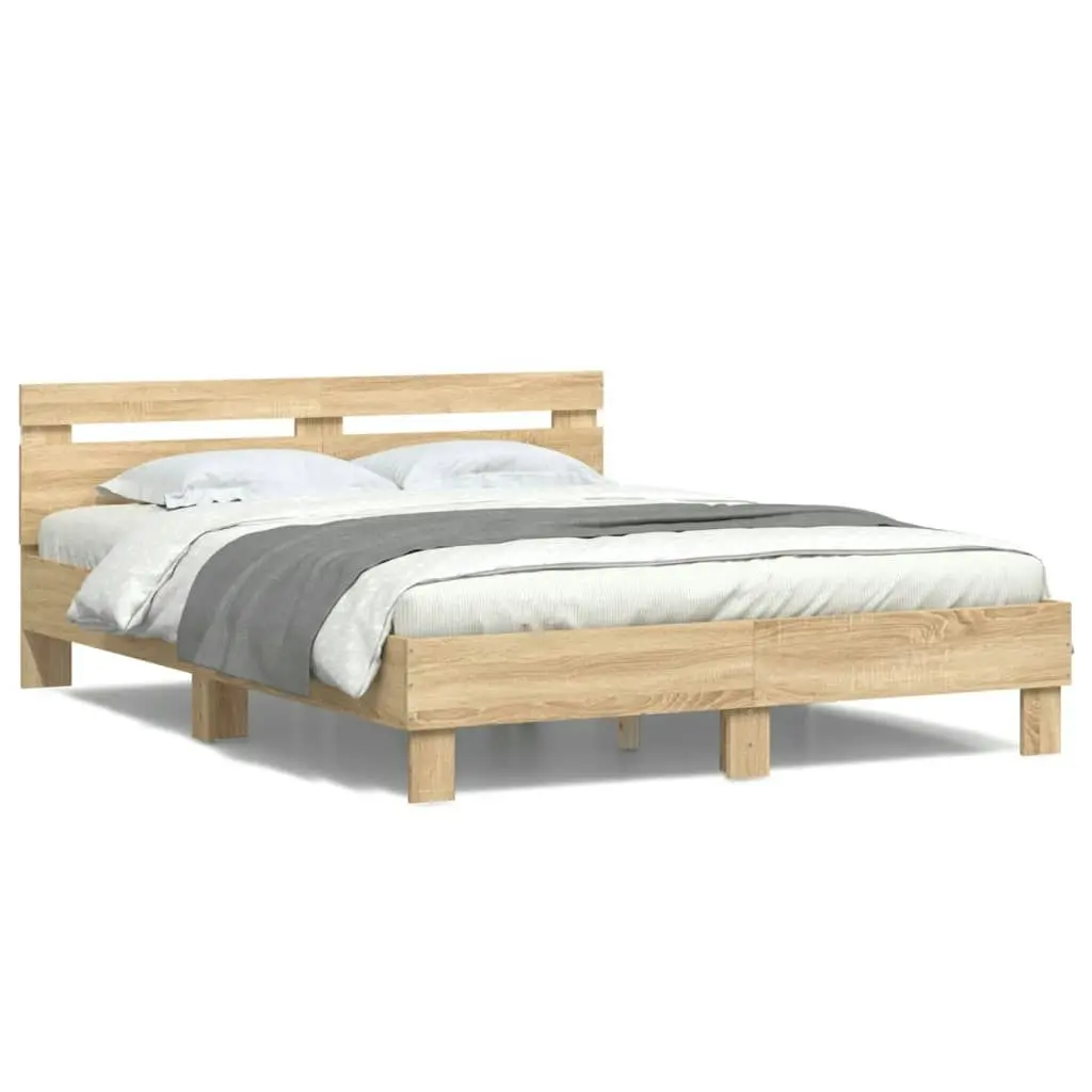 Bed Frame with Headboard and LED Sonoma Oak 150x200 cm 3207541