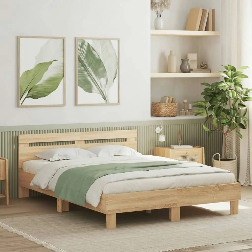 Bed Frame with LED without Mattress Sonoma Oak 150x200 cm 3207541