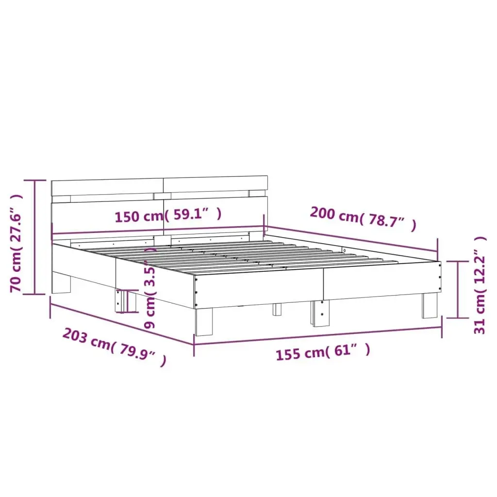 Bed Frame with LED without Mattress Sonoma Oak 150x200 cm 3207541