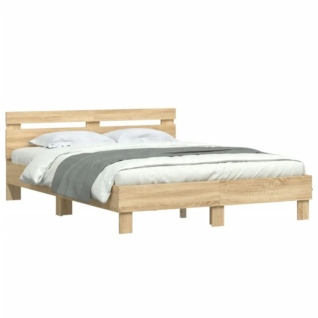 Bed Frame with Headboard and LED Sonoma Oak 150x200 cm 3207541