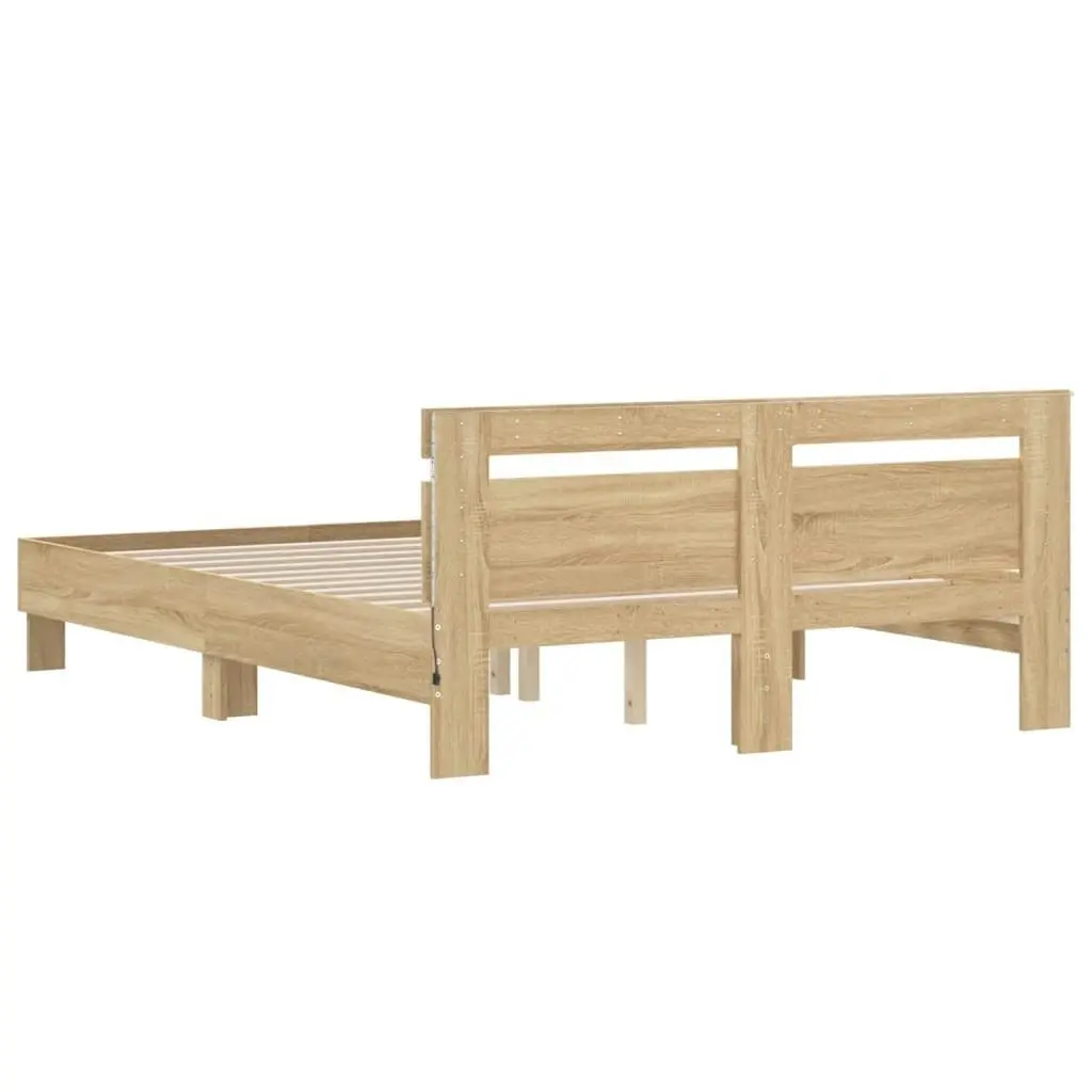 Bed Frame with Headboard and LED Sonoma Oak 150x200 cm 3207541