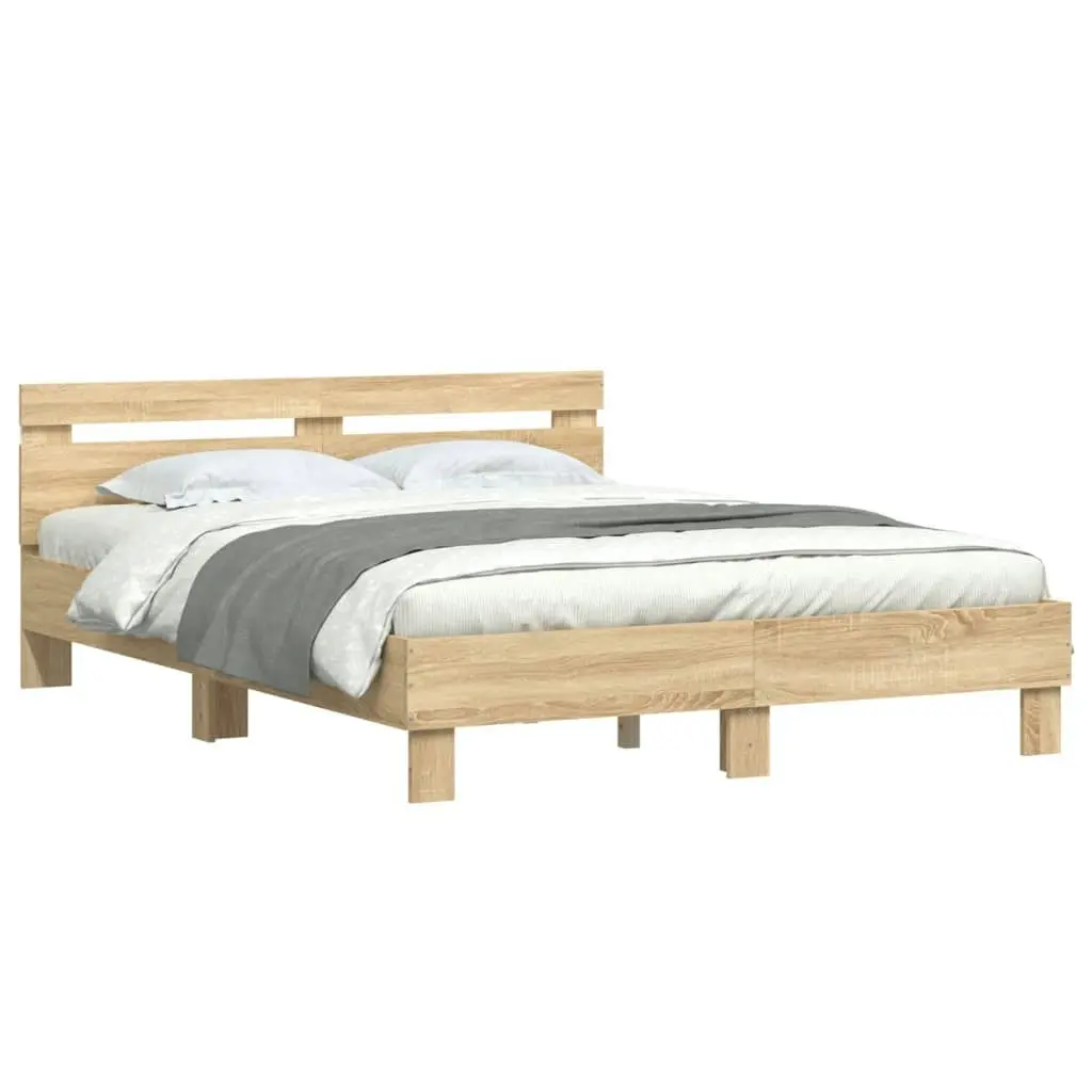 Bed Frame with LED without Mattress Sonoma Oak 150x200 cm 3207541