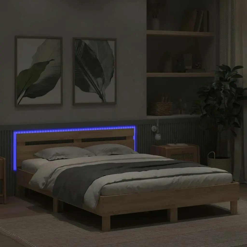 Bed Frame with Headboard and LED Sonoma Oak 150x200 cm 3207541