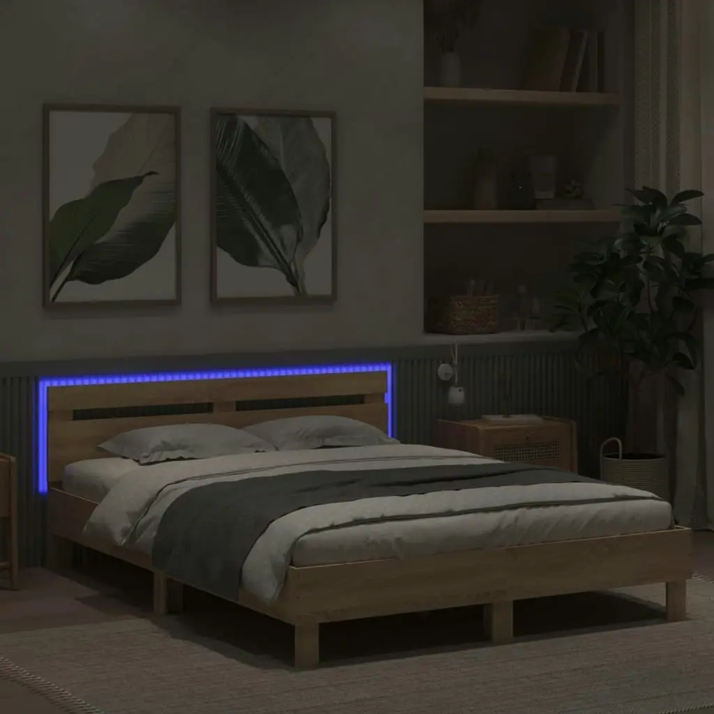 Bed Frame with LED without Mattress Sonoma Oak 150x200 cm 3207541