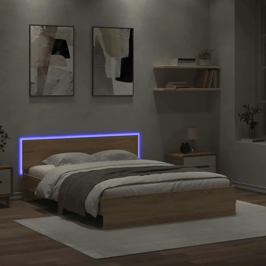 Bed Frame with Headboard and LED Sonoma Oak 150x200 cm 3207604