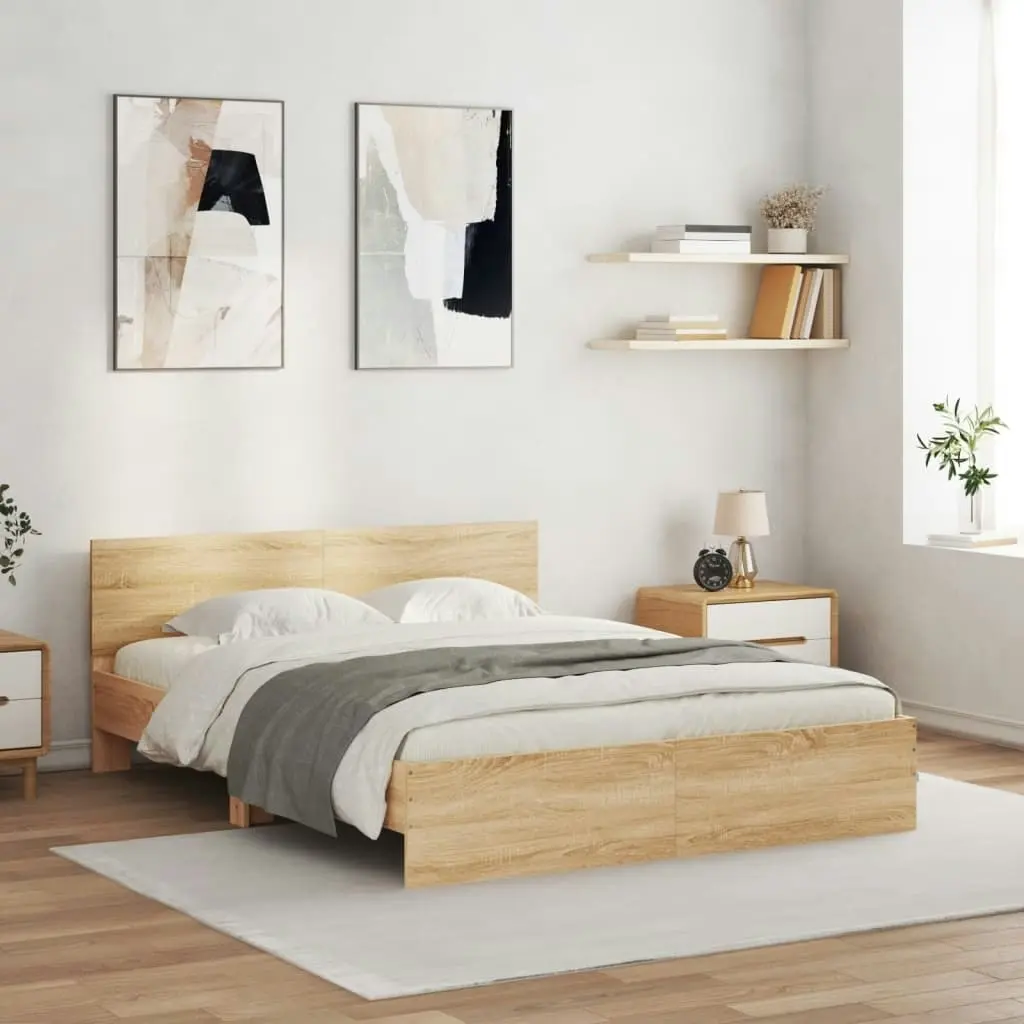 Bed Frame with Headboard and LED Sonoma Oak 150x200 cm 3207604