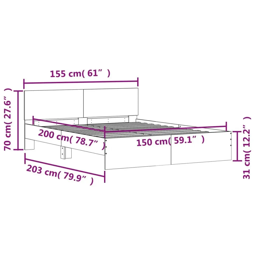 Bed Frame with Headboard and LED Sonoma Oak 150x200 cm 3207604