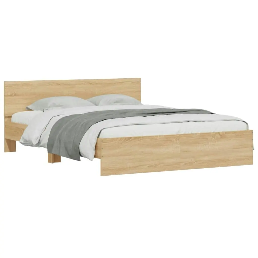 Bed Frame with Headboard and LED Sonoma Oak 150x200 cm 3207604