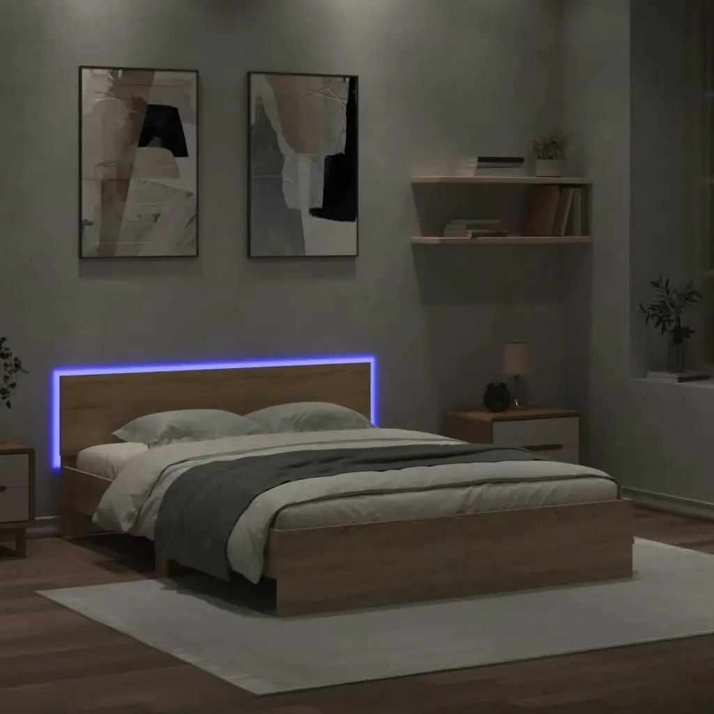 Bed Frame with LED without Mattress Sonoma Oak 150x200 cm 3207604