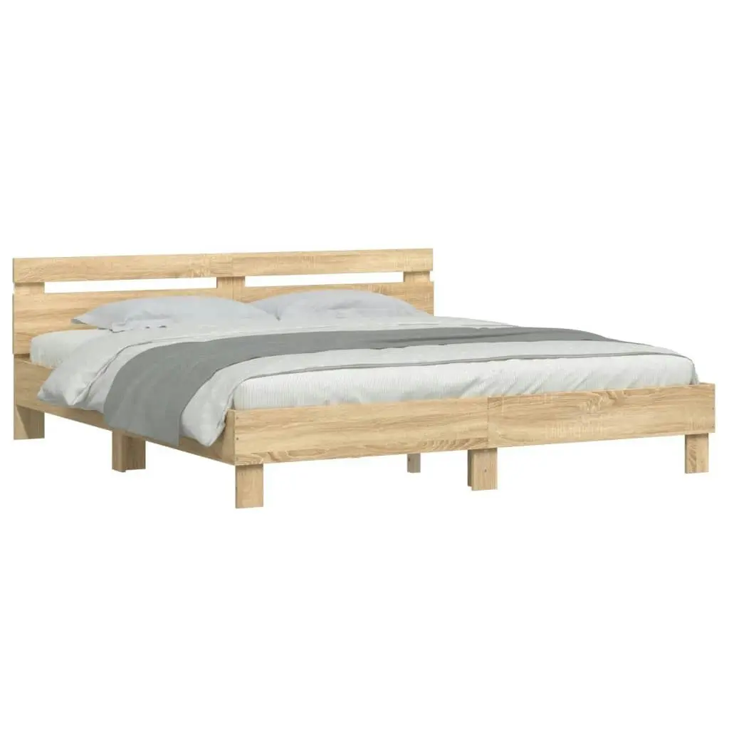 Bed Frame with LED without Mattress Sonoma Oak 183x203 cm King 3207527