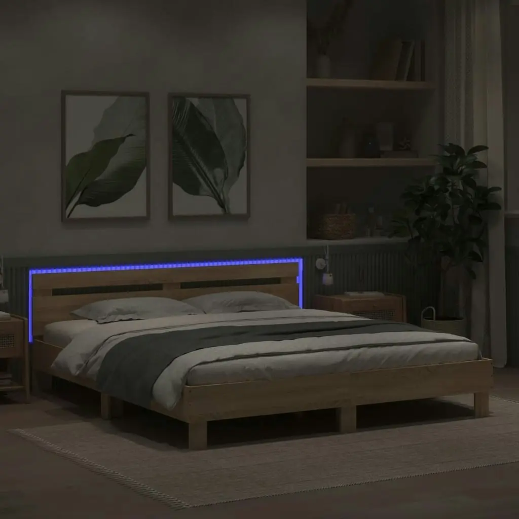 Bed Frame with LED without Mattress Sonoma Oak 183x203 cm King 3207527