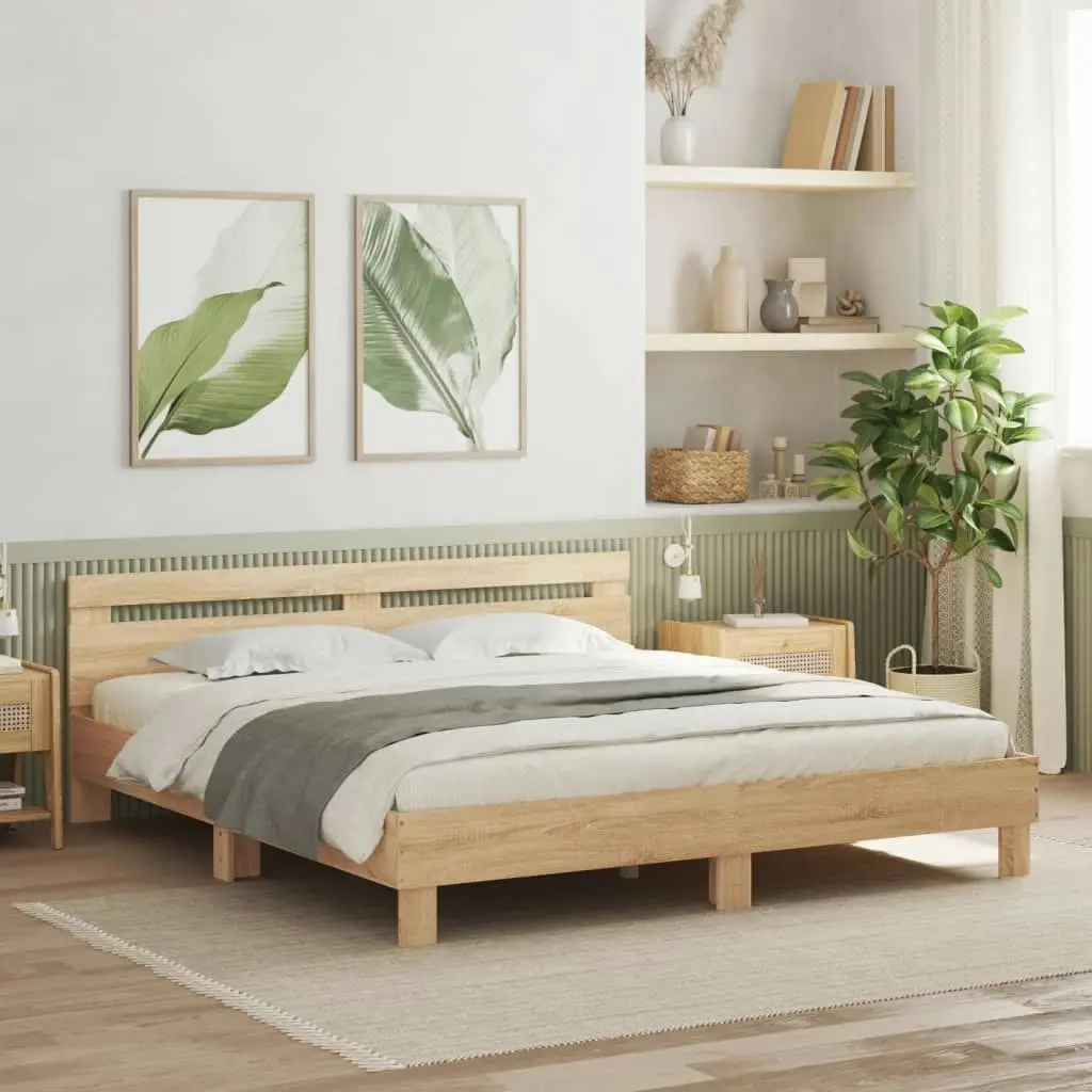 Bed Frame with LED without Mattress Sonoma Oak 183x203 cm King 3207527