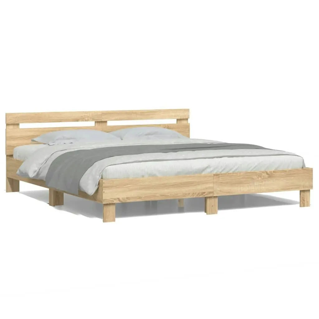 Bed Frame with Headboard and LED Sonoma Oak 183x203 cm King Size 3207527