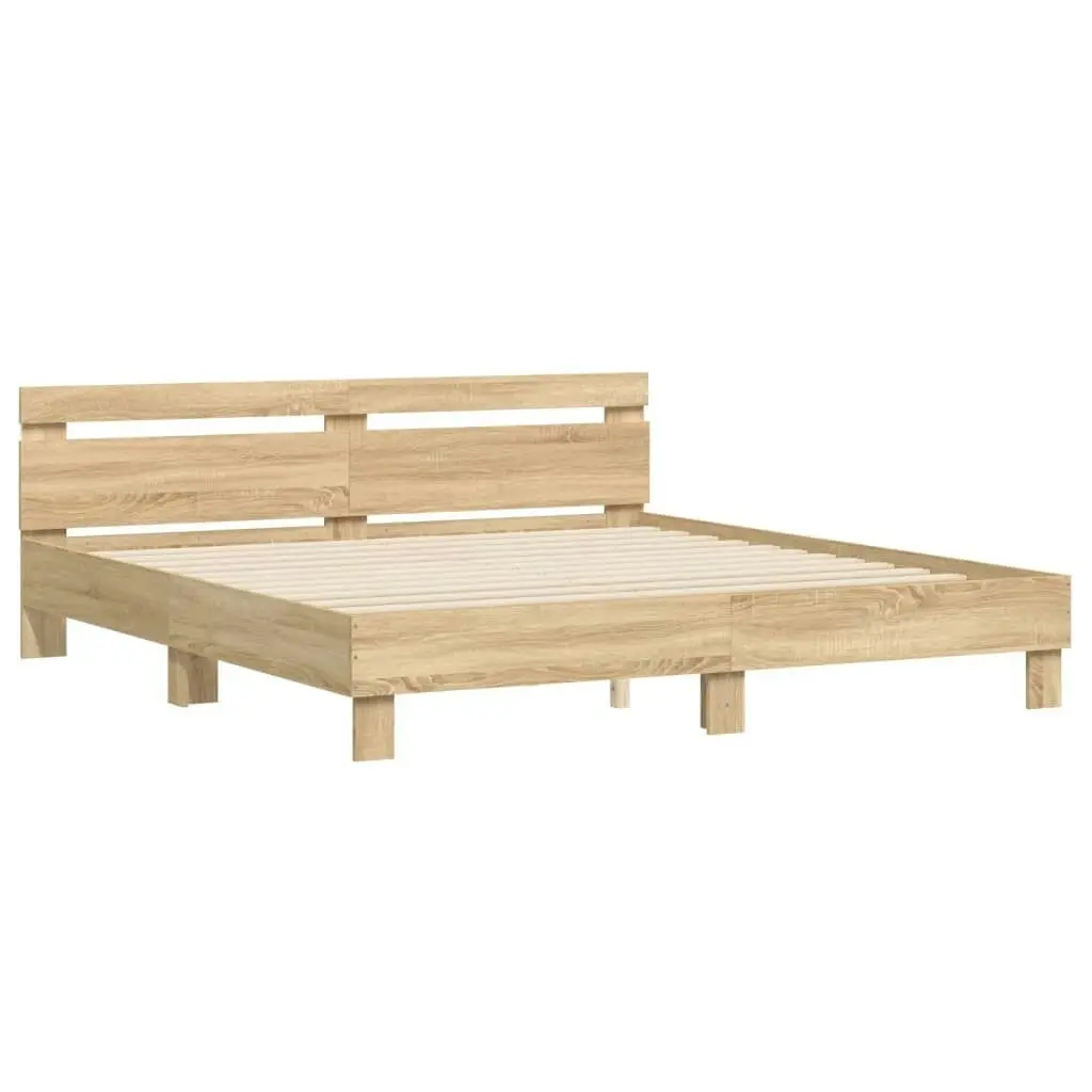 Bed Frame with Headboard and LED Sonoma Oak 183x203 cm King Size 3207527