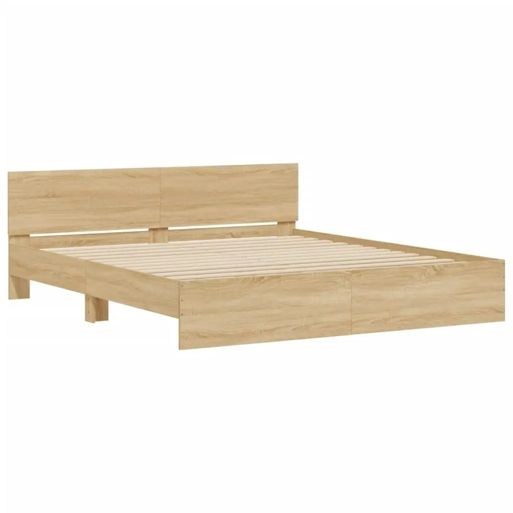 Bed Frame with LED without Mattress Sonoma Oak 183x203 cm King 3207590