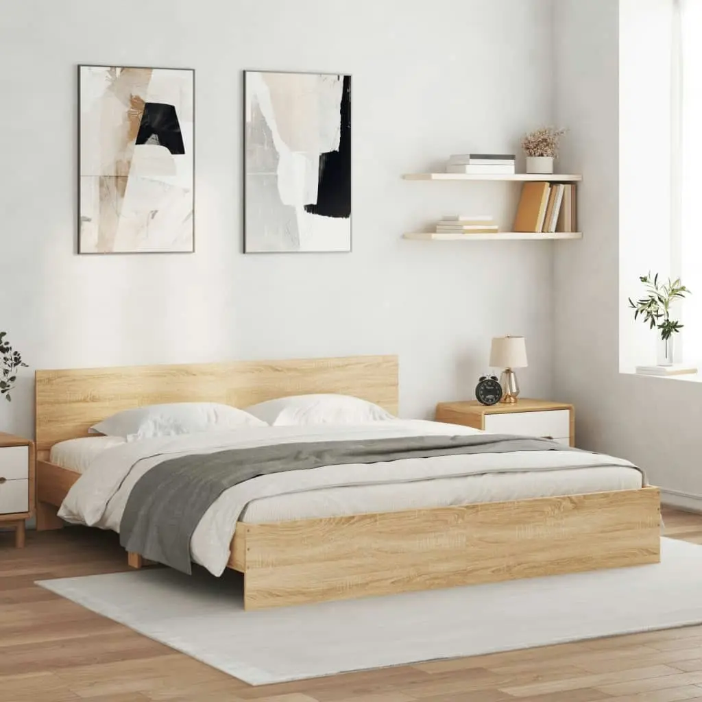 Bed Frame with LED without Mattress Sonoma Oak 183x203 cm King 3207590