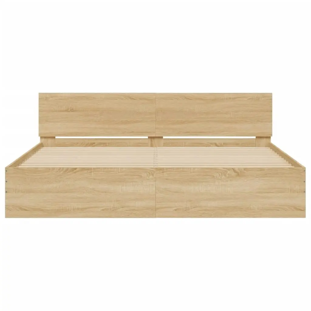 Bed Frame with Headboard and LED Sonoma Oak 183x203 cm King Size 3207590