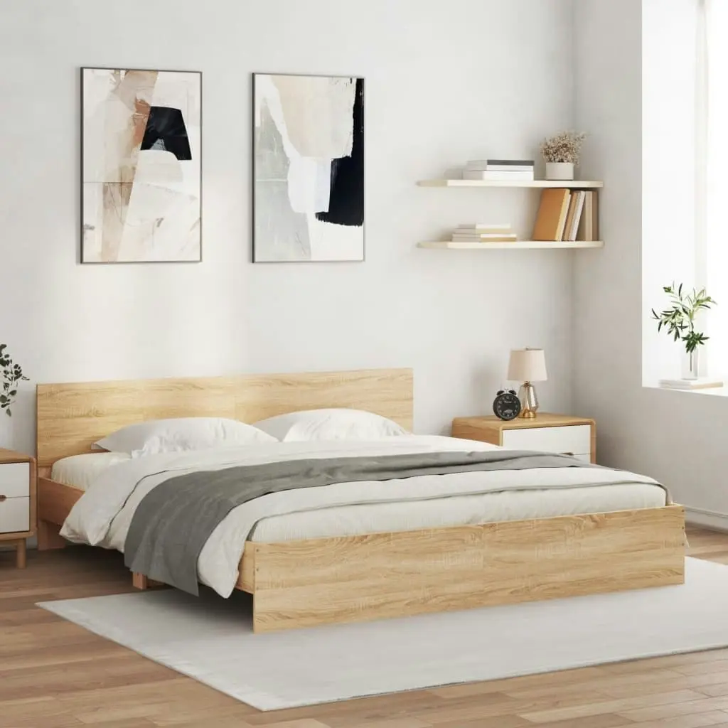 Bed Frame with Headboard and LED Sonoma Oak 183x203 cm King Size 3207590