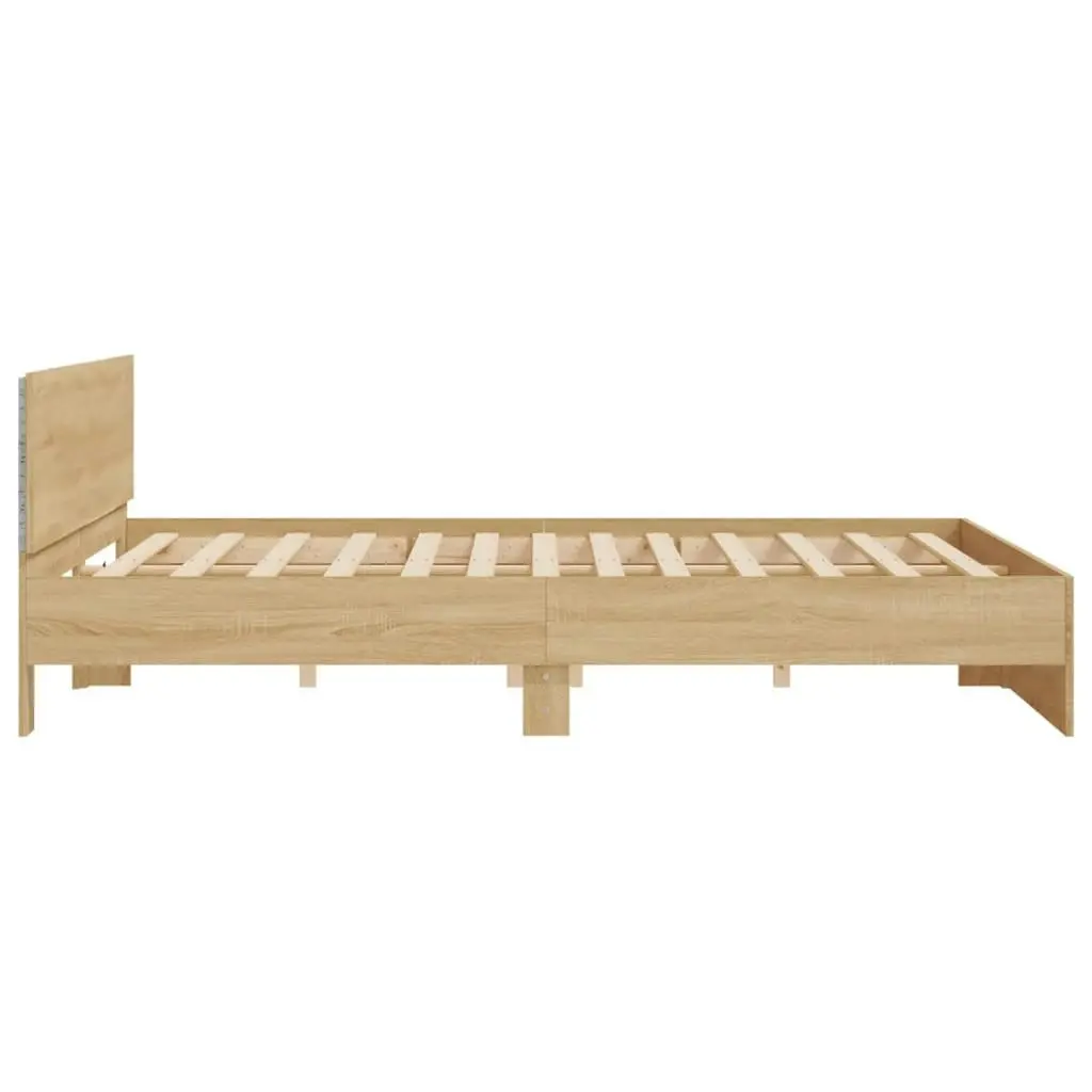 Bed Frame with Headboard and LED Sonoma Oak 183x203 cm King Size 3207590