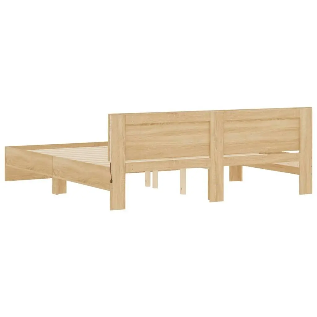 Bed Frame with Headboard and LED Sonoma Oak 183x203 cm King Size 3207590