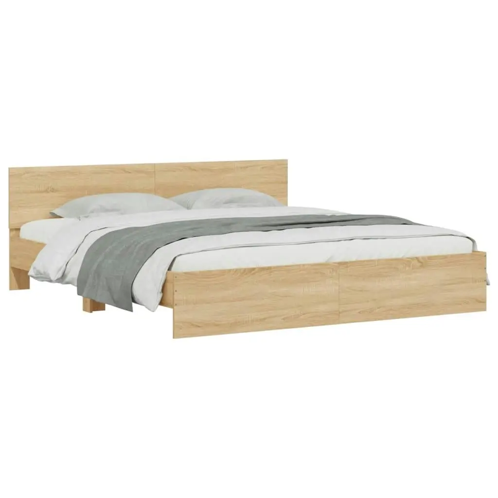 Bed Frame with Headboard and LED Sonoma Oak 183x203 cm King Size 3207590