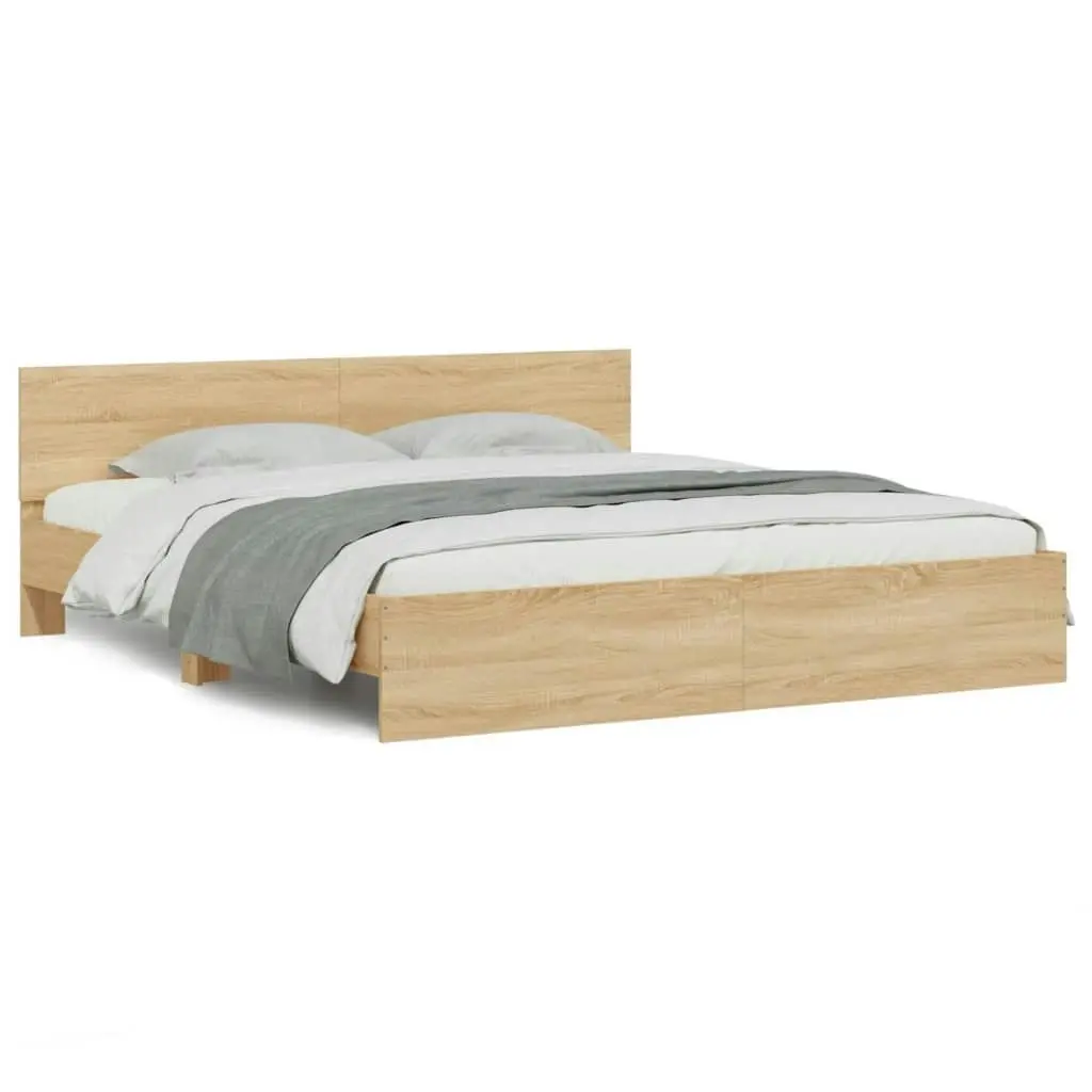 Bed Frame with Headboard and LED Sonoma Oak 183x203 cm King Size 3207590